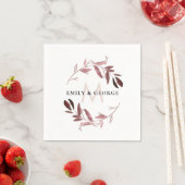 SERVIETTE EN PAPIER ROSE ROSE ROSE OR FOLIAGE WREATH MONOGRAS MARIAGE (En situation)
