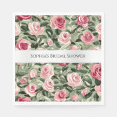 Serviette En Papier Rose rose rouge vert Fête des mariées florale (Devant)