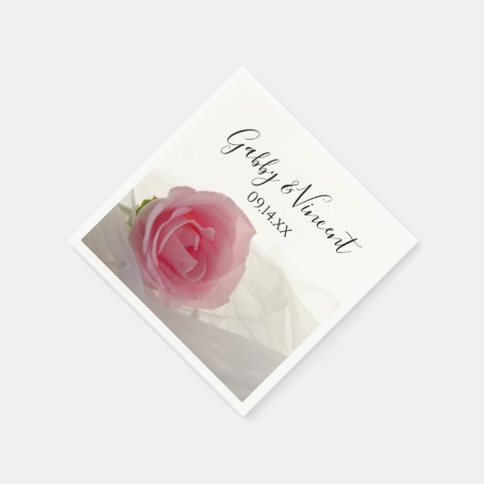 Serviette En Papier Rose rose sur Mariage blanc (Coin)