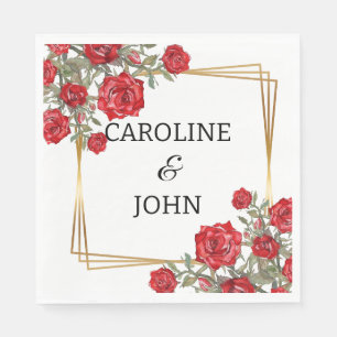 Serviette En Papier Rose rouge aquarelle botanique mariage or