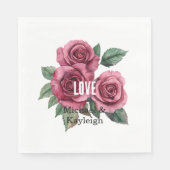 Serviette En Papier Rose rouge blanc Mariage d'amour Floral (Devant)