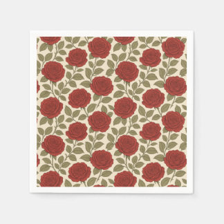 Serviette En Papier Rose Rouge Botanique Florale Vintage Cottagecore