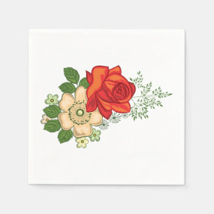 Serviette En Papier Rose rouge et marguerites