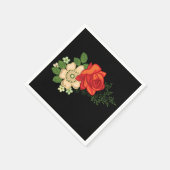 Serviette En Papier Rose rouge et marguerites Arrière - plan noir (Coin)