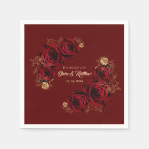 Serviette En Papier Rose rouge et Mariage Floral or