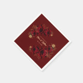 Serviette En Papier Rose rouge et Mariage Floral or (Coin)