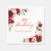 Serviette En Papier Rose Rouge Floral 90e anniversaire Cocktail person (Devant)