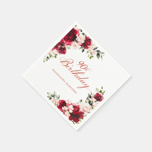 Serviette En Papier Rose Rouge Floral 90e anniversaire Cocktail person (Coin)