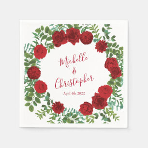 Serviette En Papier Rose rouge Mariage élégant classique