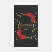 Serviette En Papier Rose rouge Noir et or Quinceañera (Devant)