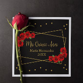 Serviette En Papier Rose rouge Noir et or Quinceañera