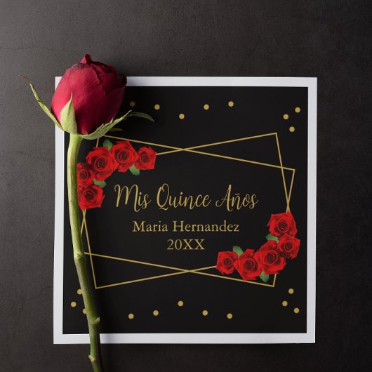 Serviette En Papier Rose rouge Noir et or Quinceañera