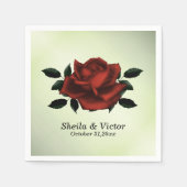 Serviette En Papier Rose rouge Nom gothique Date Mariage vert serviett (Devant)