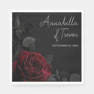Serviette En Papier Rose rouge sur fond noir florale lunatique Nom per