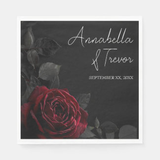 Serviette En Papier Rose rouge sur fond noir florale lunatique Nom per