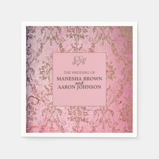 Serviette En Papier ROSE RUSTIQUE - Cocktail Mariage Napkin (Devant)