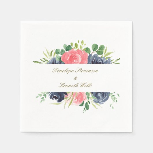 Serviette En Papier Rose Rustique Rose Marine Cadre Floral Mariage Per (Devant)
