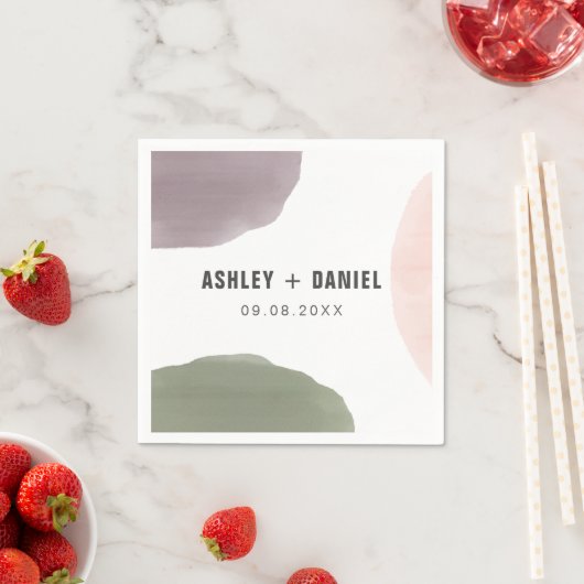 Serviette En Papier Rose, Sage, & Graphe Cercles modernes Mariage (En situation)