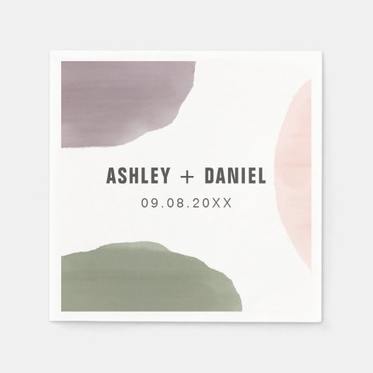 Serviette En Papier Rose, Sage, & Graphe Cercles modernes Mariage (Devant)