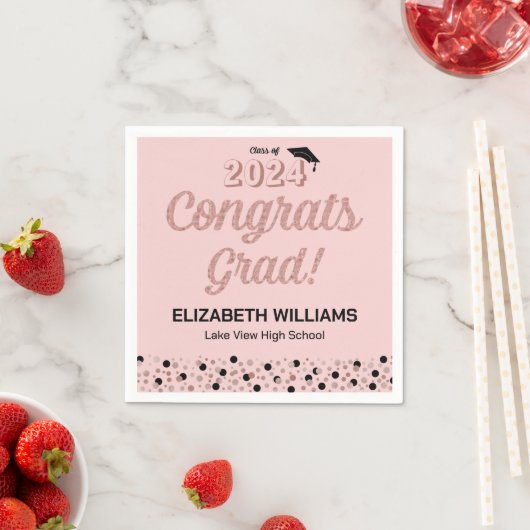 Serviette En Papier Rose Script Confetti Félicats Grille Pink Napkin (En situation)