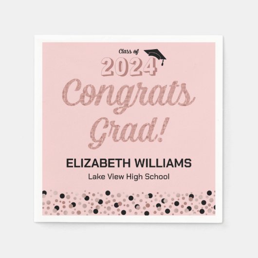 Serviette En Papier Rose Script Confetti Félicats Grille Pink Napkin (Devant)