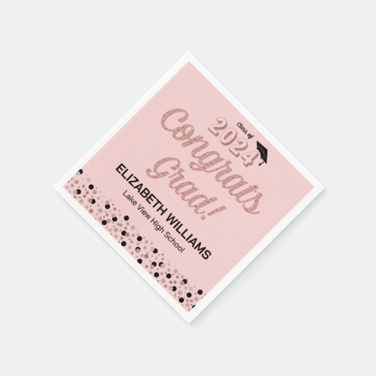 Serviette En Papier Rose Script Confetti Félicats Grille Pink Napkin (Coin)