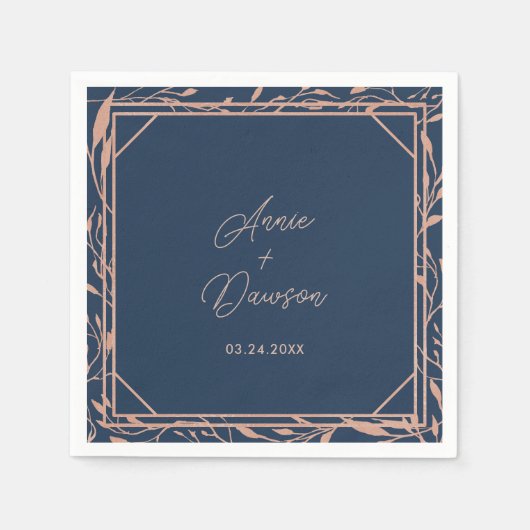 Serviette En Papier Rose simple élégant Gold & Mariage de marine (Devant)