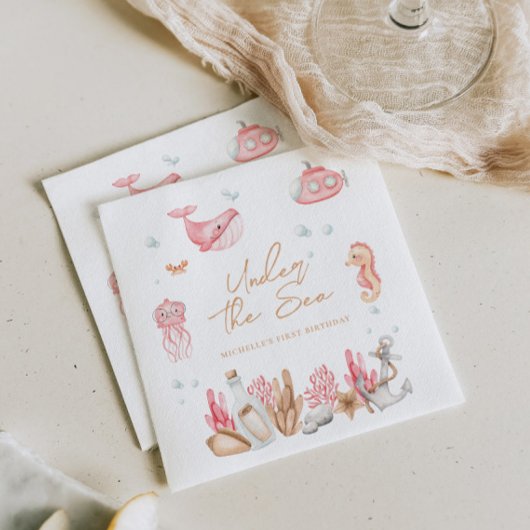 Serviette En Papier Rose sous la mer Anniversaire