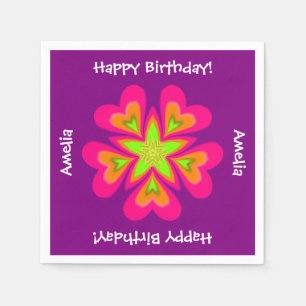 Serviette En Papier Rose StarFlower Joyeux Anniversaire Monogram Party