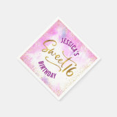 Serviette En Papier Rose Sweet 16 Aquarelle Or Glam Girly Anniversaire (Coin)