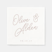 Serviette En Papier Rose Taupe | Mariage de noms de script surdimensio (Devant)