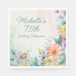 Serviette En Papier Rose Tendre Jaune Floral Pastel 75e Anniversaire