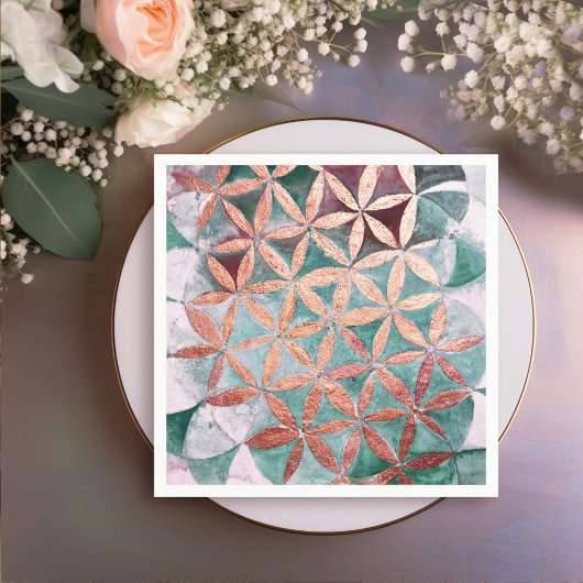 Serviette En Papier Rose Turquoise Abstrait Gold Aquarelle Rosette Mot