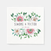 Serviette En Papier Rose vert Boho | serviettes à fleurs (Devant)