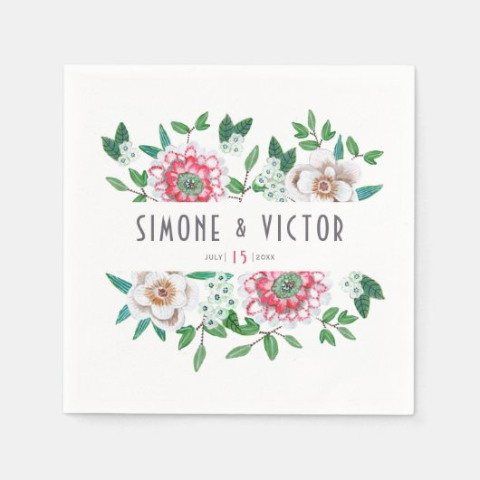 Serviette En Papier Rose vert Boho | serviettes à fleurs (Devant)