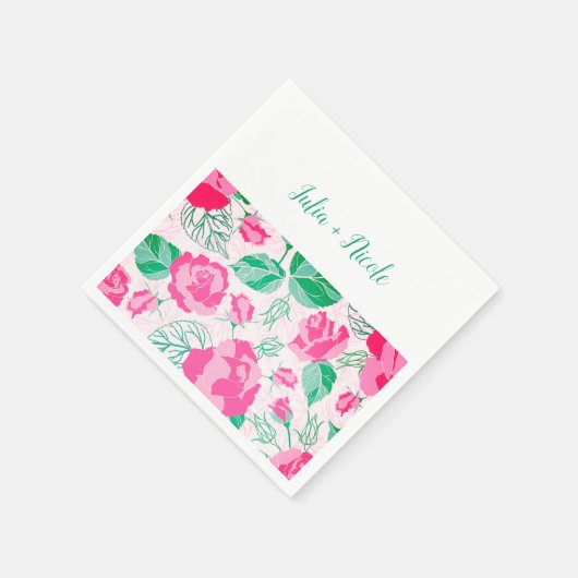 Serviette En Papier Rose Vert Rose Pétales Fleurs Jardin Mariage (Coin)