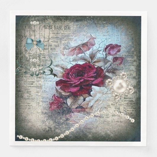 Serviette En Papier Rose victorien Ephemera (Devant)