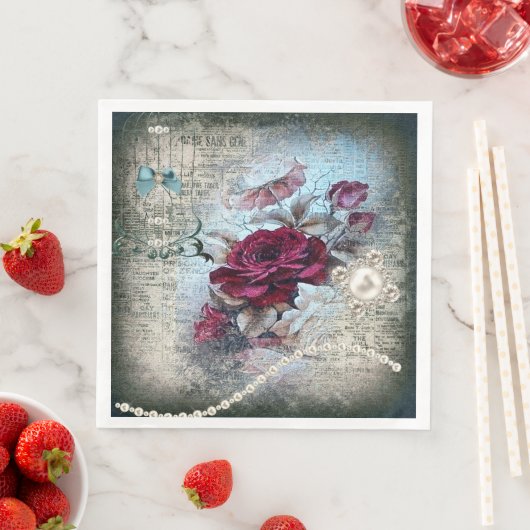 Serviette En Papier Rose victorien Ephemera (En situation)