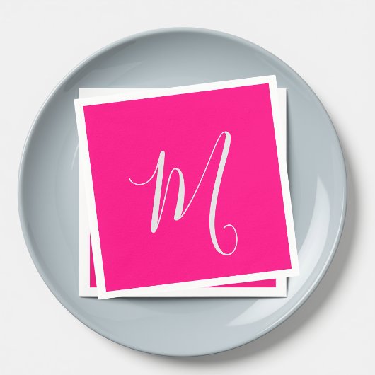 Serviette En Papier rose vif chic monogramme