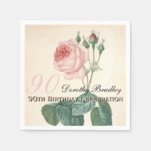 Rose vintage 90e anniversaire Papier de fête servi