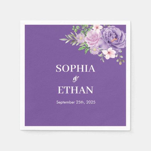 Serviette En Papier Rose violet Dusty Mariage Floral (Devant)