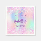 Serviette En Papier Rose violet éclat holographique Sweet 16 (Devant)