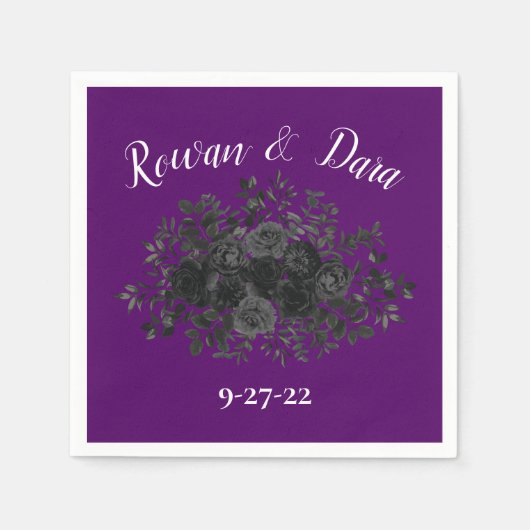 Serviette En Papier Rose violet et noir Mariage gothique serviettes (Devant)