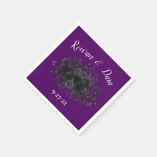 Serviette En Papier Rose violet et noir Mariage gothique serviettes (Coin)