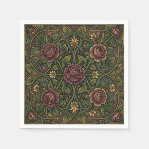 Serviette En Papier Rose violette ornée de style William Morris floral