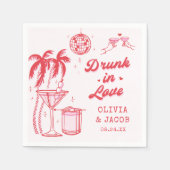Serviette En Papier Rose Whimsical ivre Dans Love Cocktail Mariage (Devant)