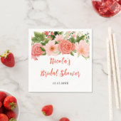 Serviette En Papier Roseaux Roses Rouges Corail Mariage (En situation)