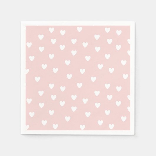 Serviette En Papier Rosée avec Coeurs Blancs (Devant)