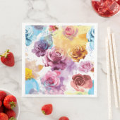 Serviette En Papier Roses à l'aquarelle (En situation)