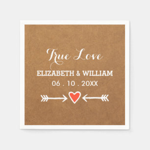 Serviette En Papier Roses amoureux & Flèches Mariage blanc Véritable A
